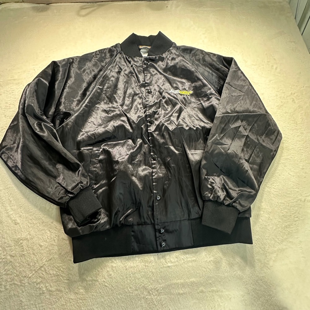 Vintage Auburn Sportswear Subway Satin Bomber Jacket Black Men L Made in USA